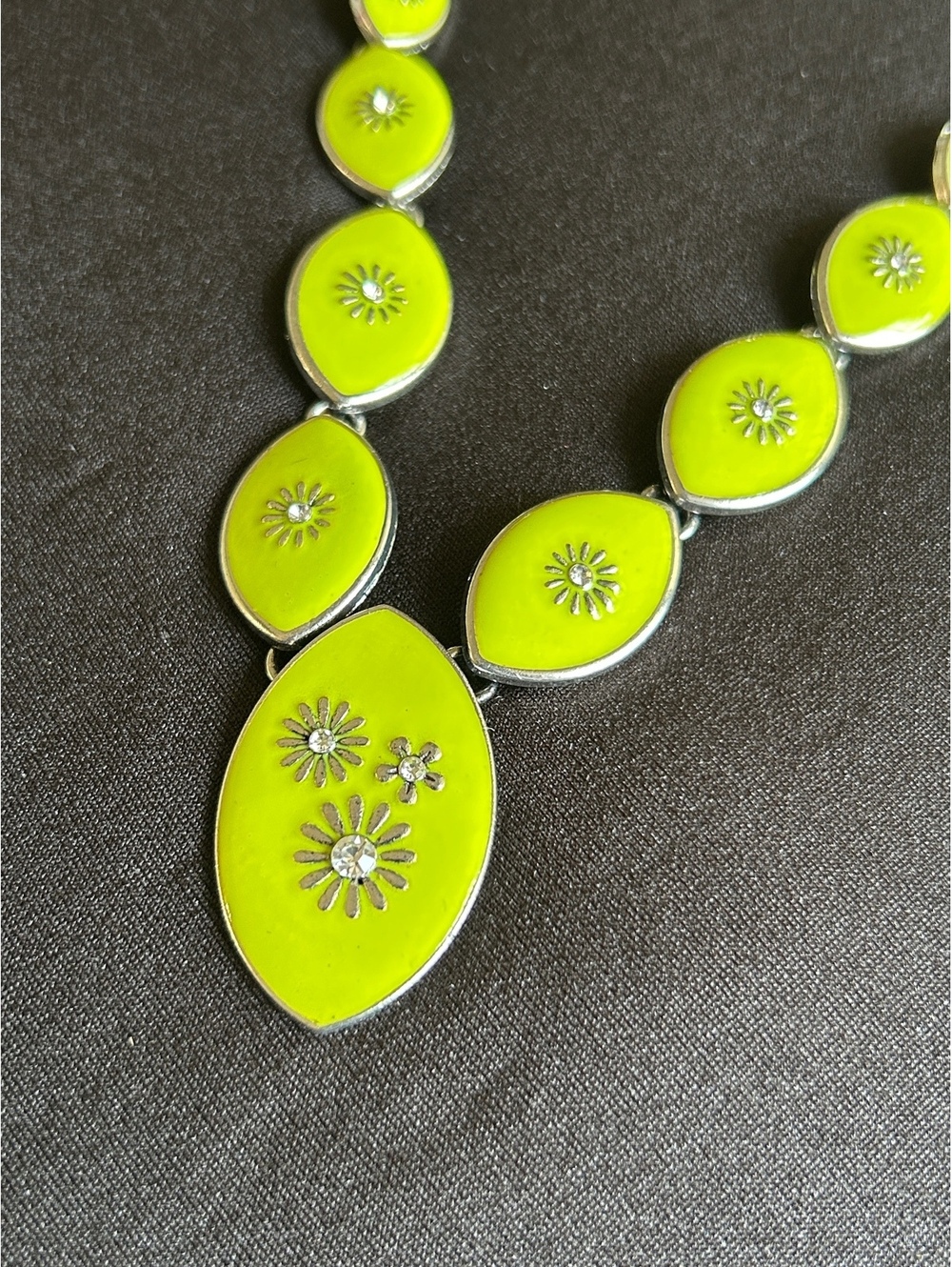 Yellow Enamel Floral Costume Necklace and Earring Set